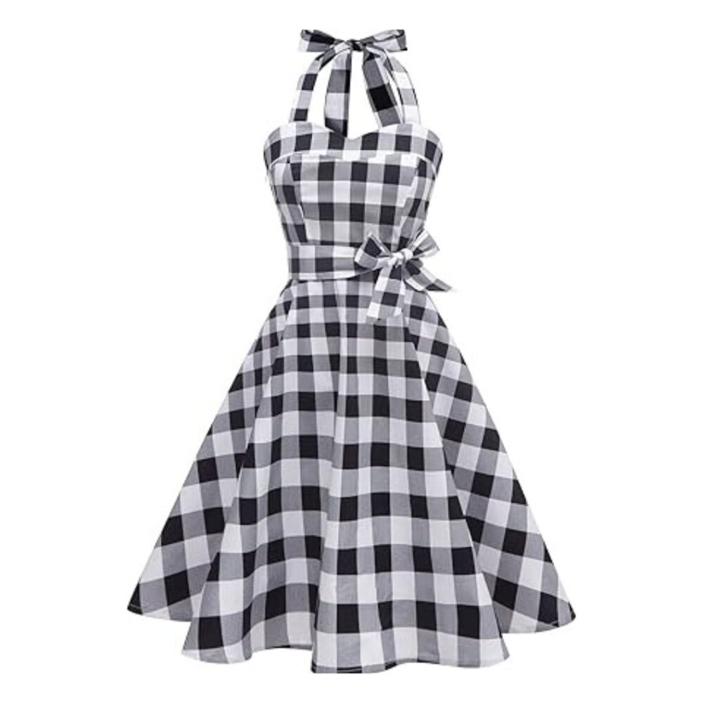 Topdress Women's Vintage Polka Audrey Dress 1950s Halter Retro Cocktail Dress - Picture 2 of 6
